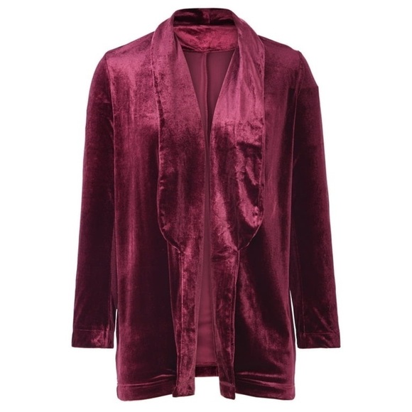 NWT. Futurino Large Burgundy Velvet Open Front Jacket. - Picture 2 of 15